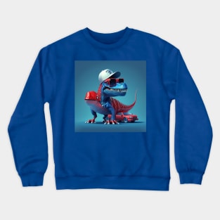 little dinosaur on a red sports car Crewneck Sweatshirt